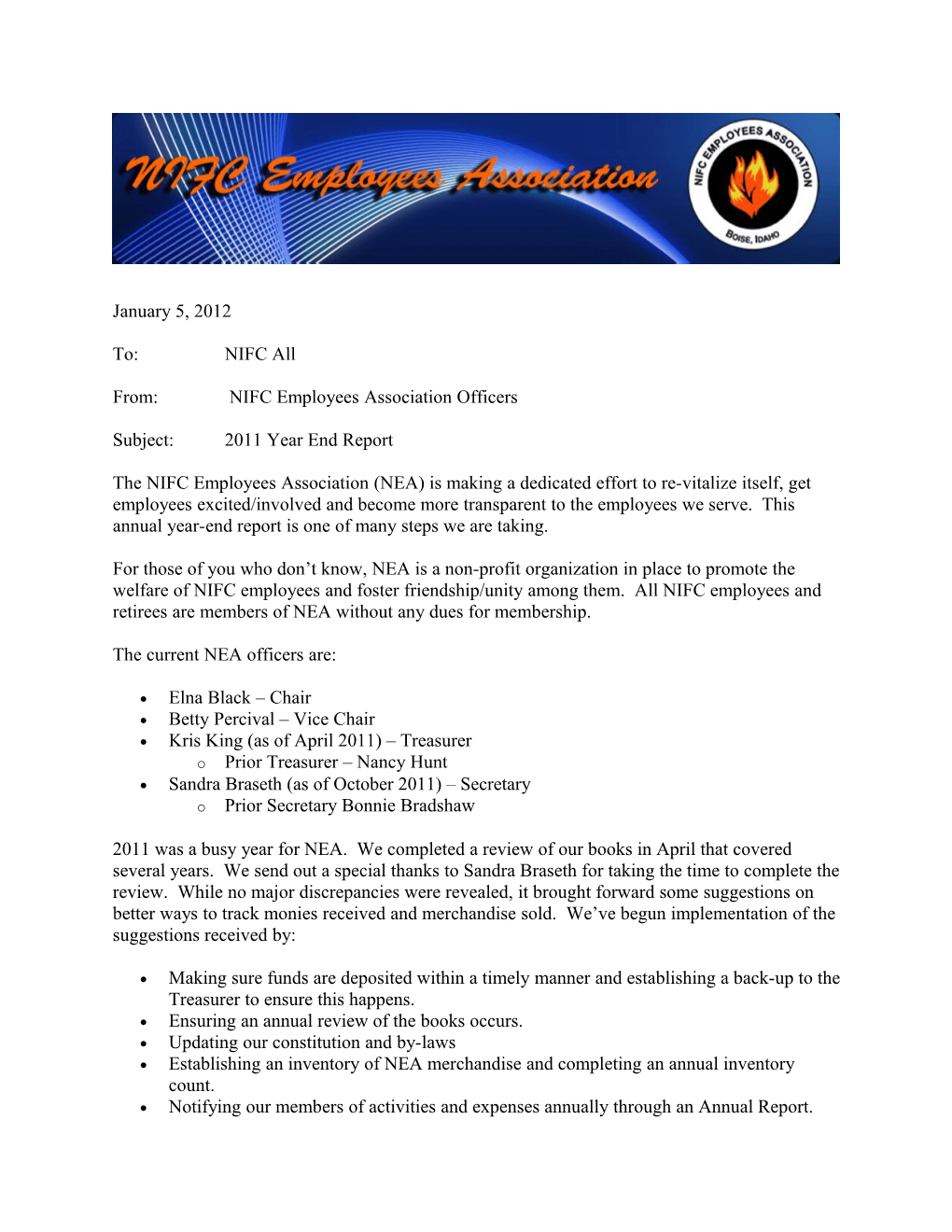 From: NIFC Employees Association Officers