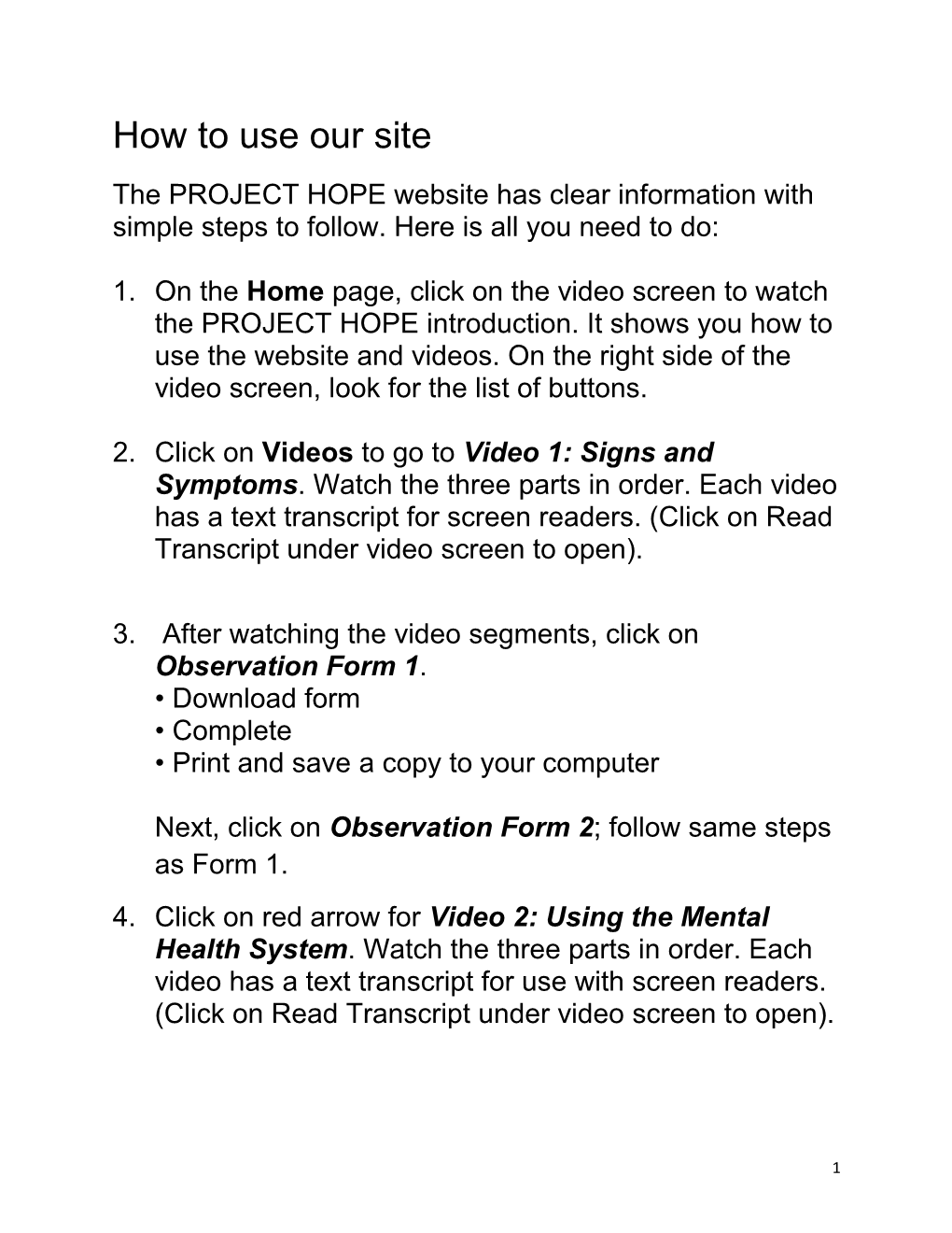 Project Hope How to Use Site