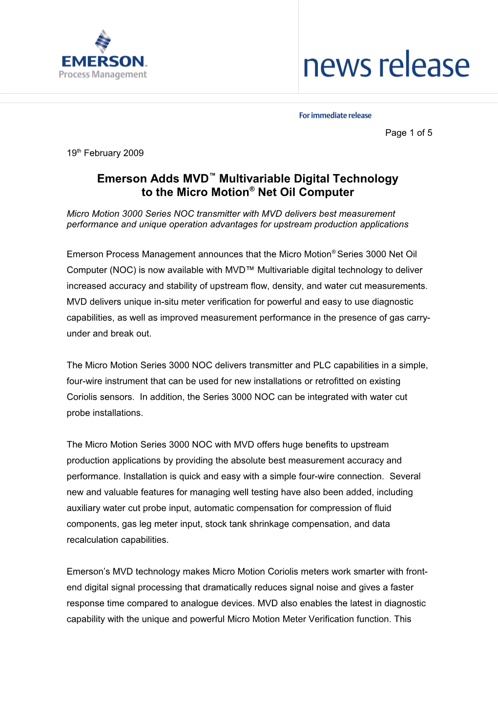 Emerson Adds MVD Multivariable Digital Technology