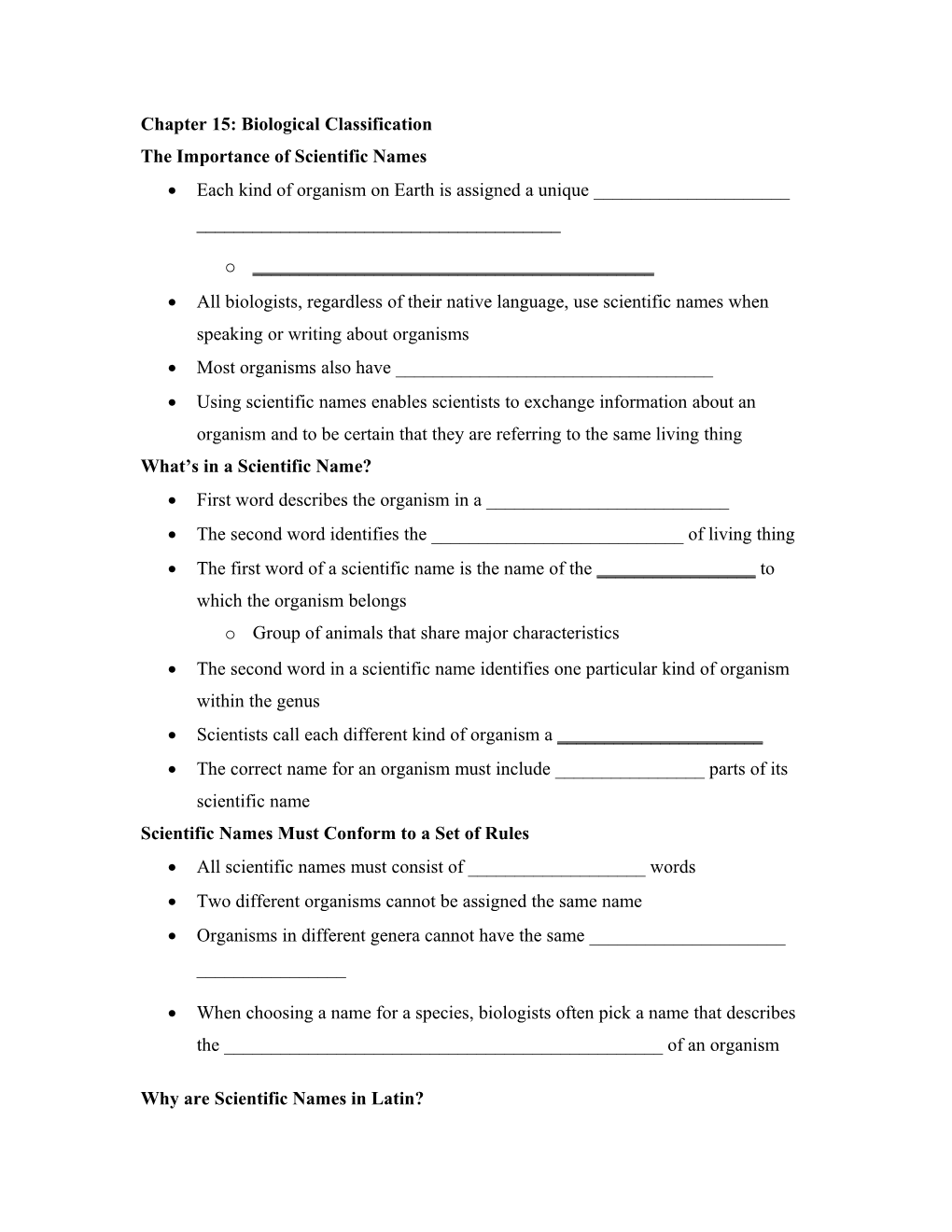 Chapter 15: Biological Classification