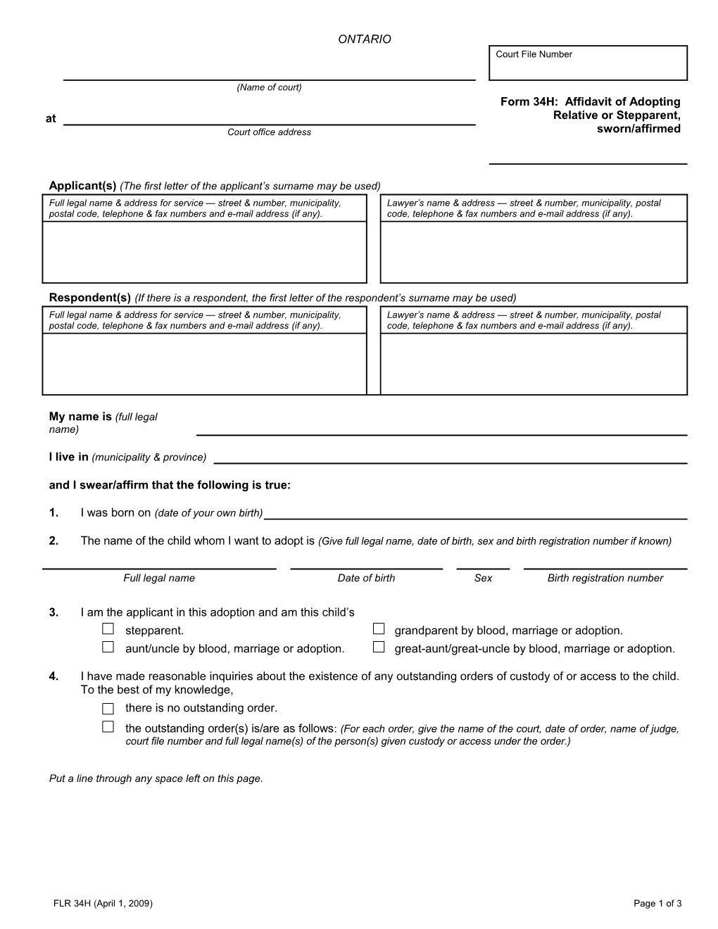 Affidavit of Adopting Relative Or Stepparent