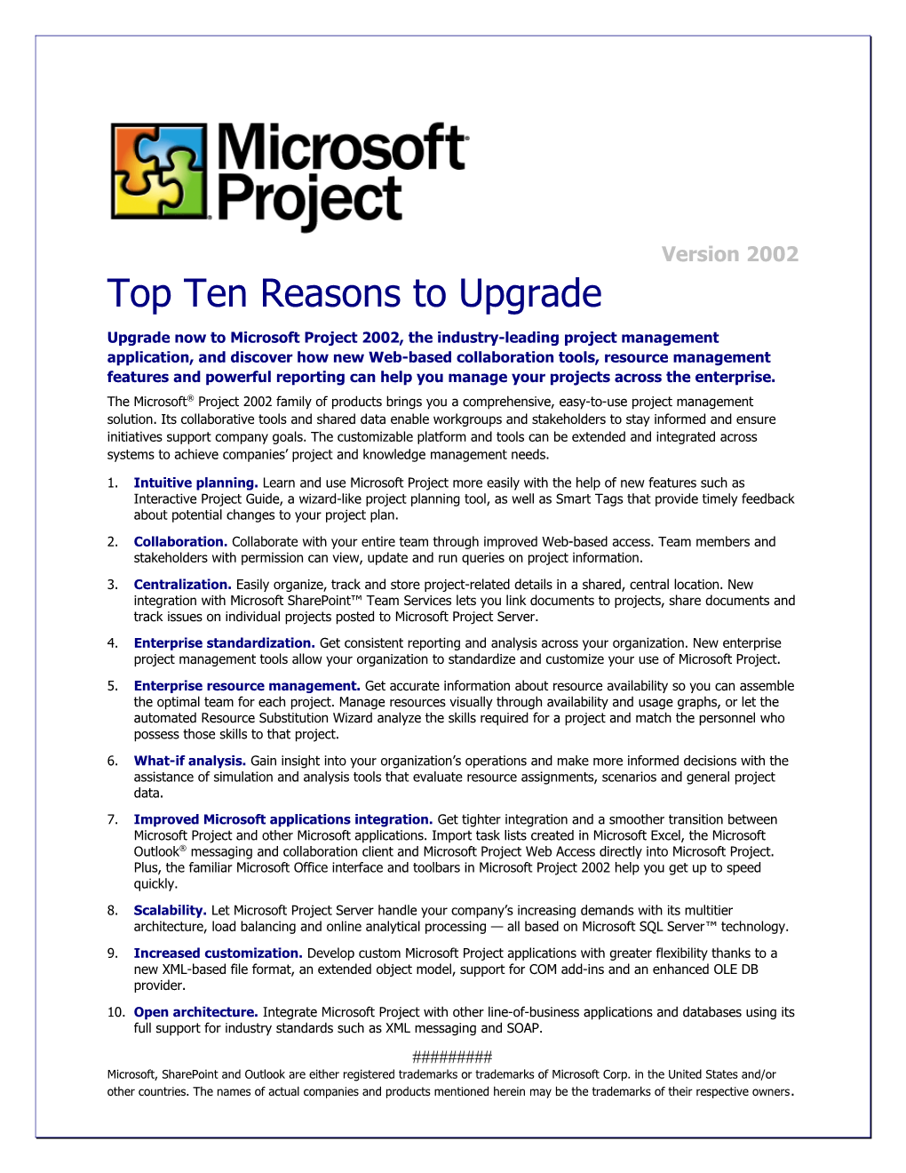Project 2002 Top 10 Reasons to Upgrade