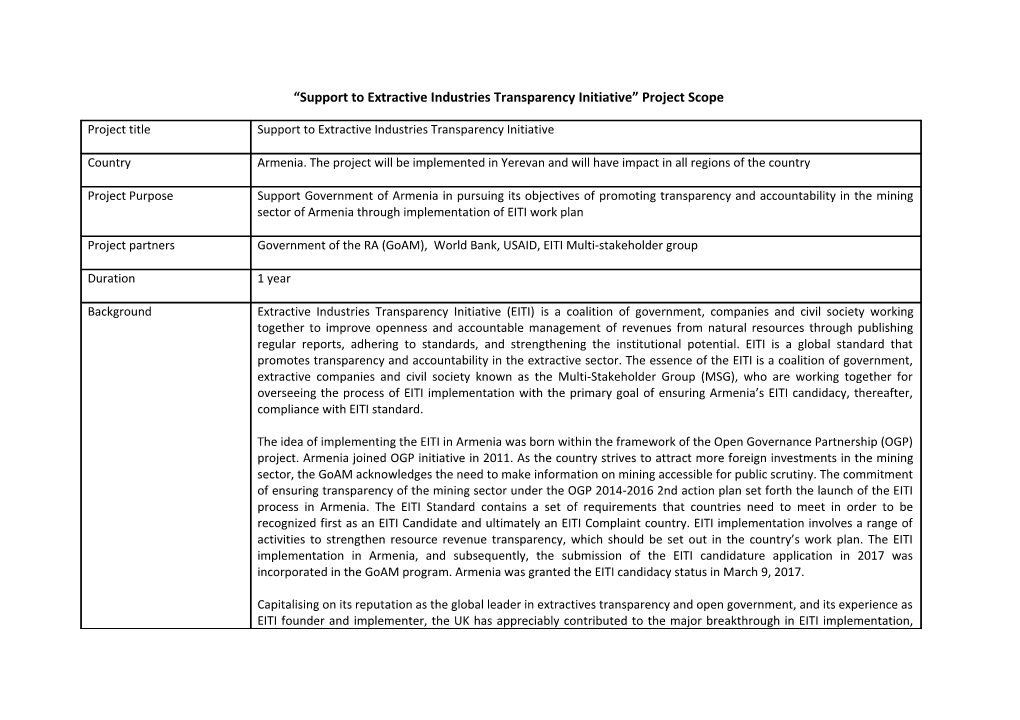 Support to Extractive Industries Transparency Initiative Project Scope