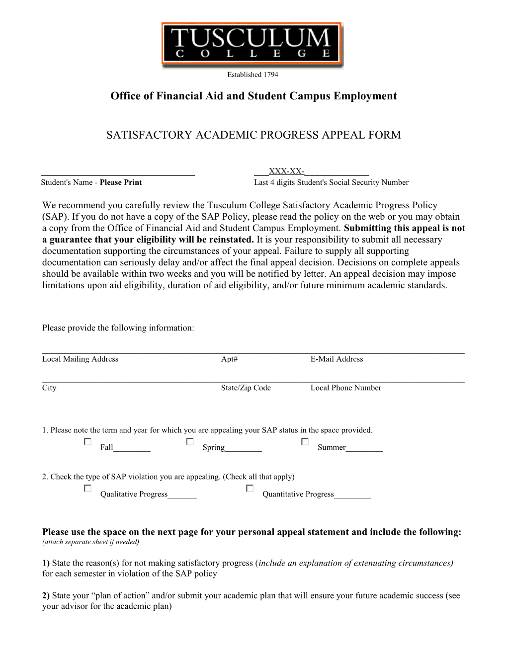 Office of Financial Aid and Student Campus Employment