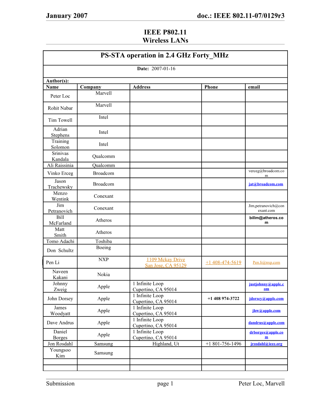 January 2007 Doc.: IEEE 802.11-07/0129R3 Doc.: IEEE 802.11-07/0129R2