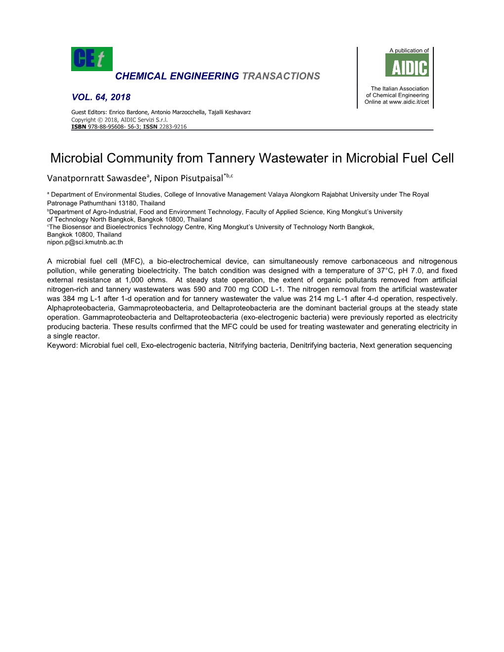 Microbial Community from Tannery Wastewater in Microbial Fuel Cell