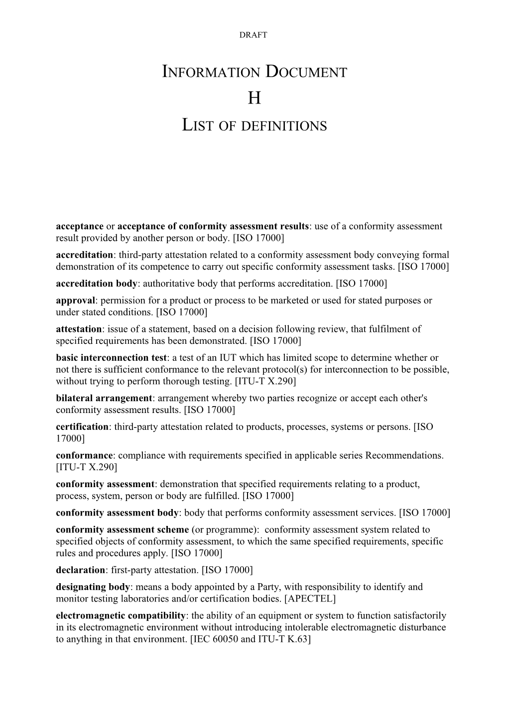 List of Abbreviations and Definitions of Terms Used in Conformance and Interoperability Testing