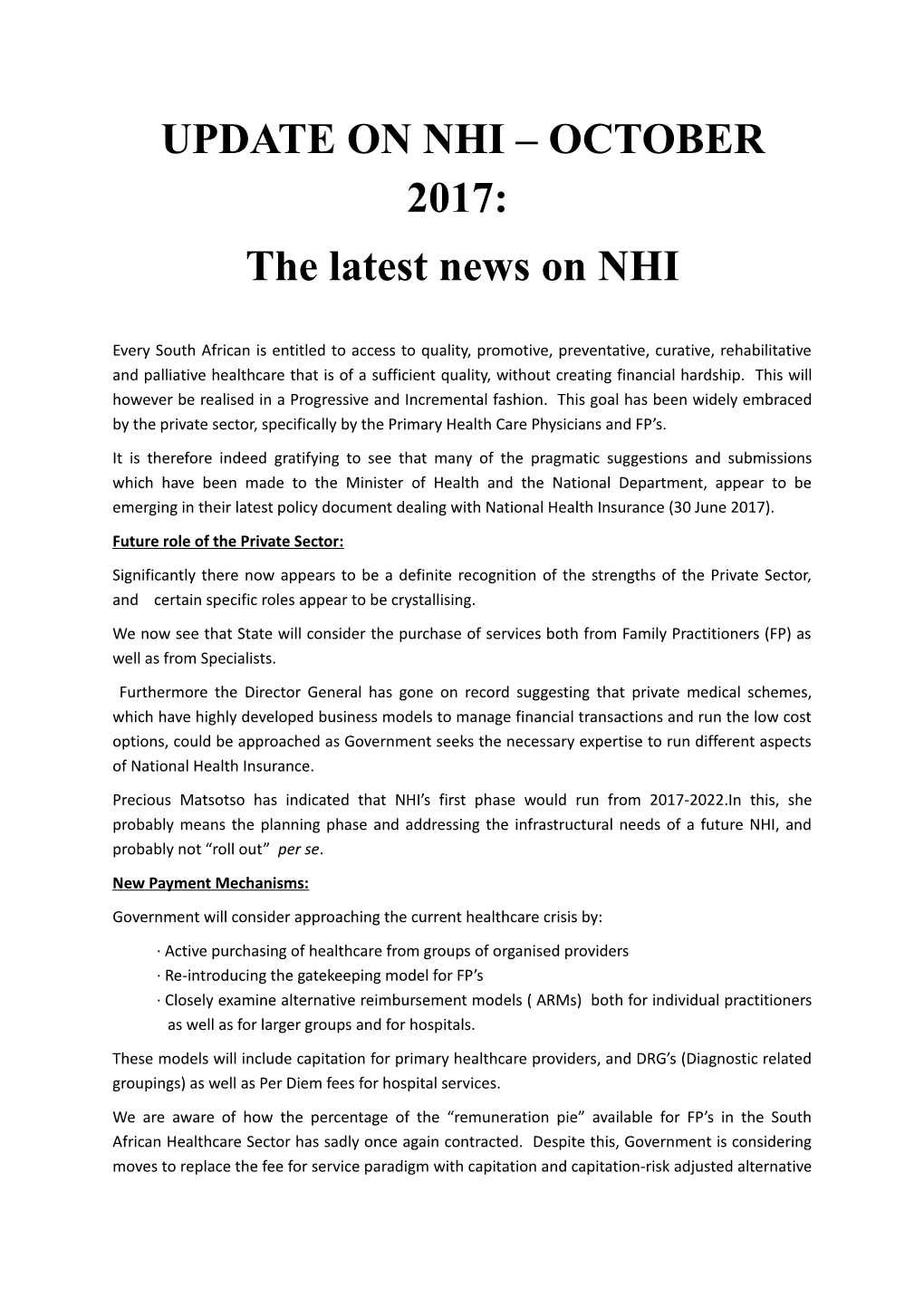 The Latest News on NHI