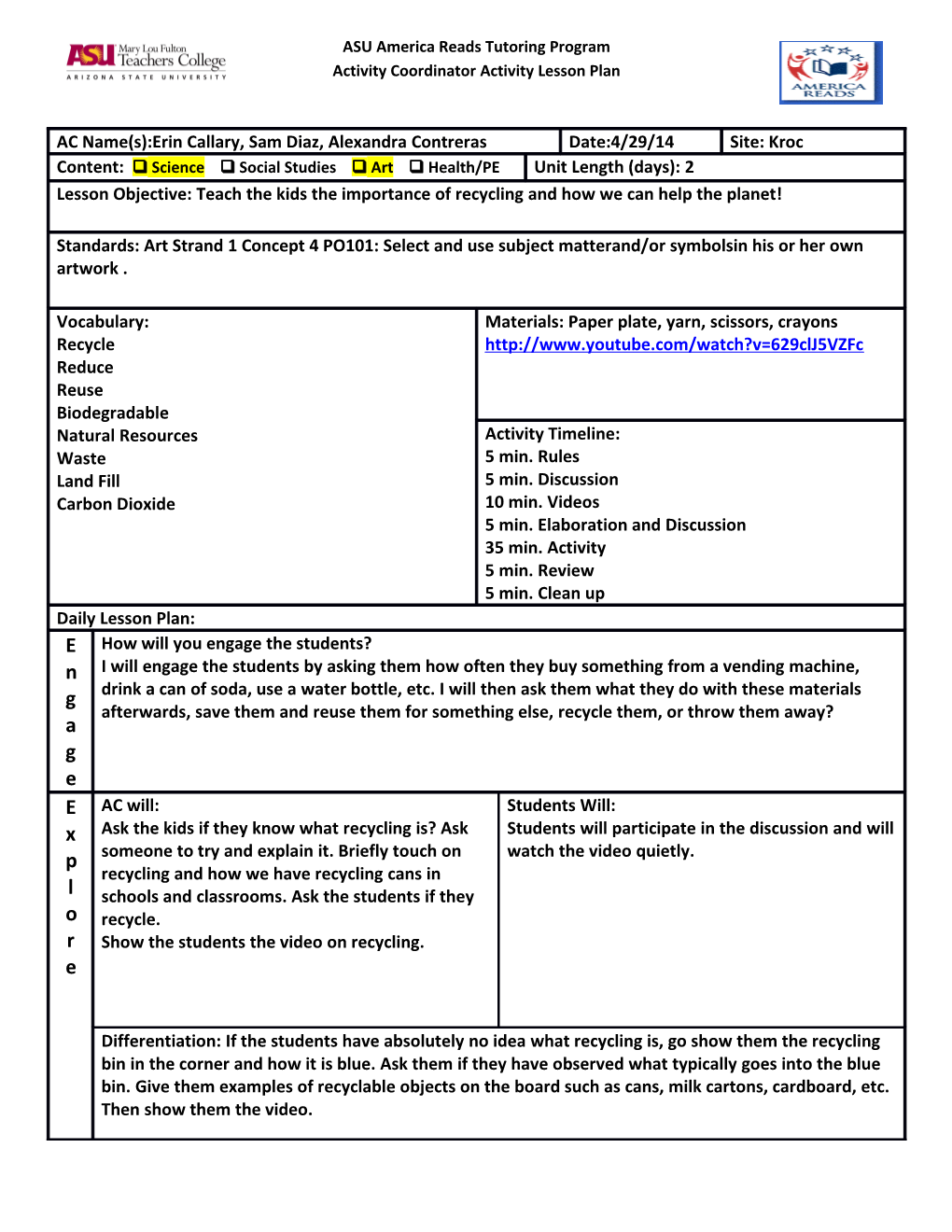 ASU America Reads Tutoring Program