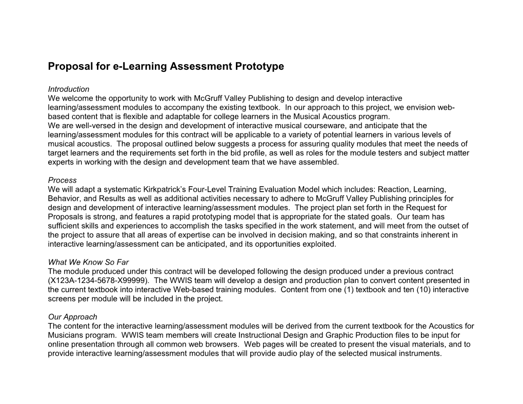Proposal for E-Learning Assessment Prototype