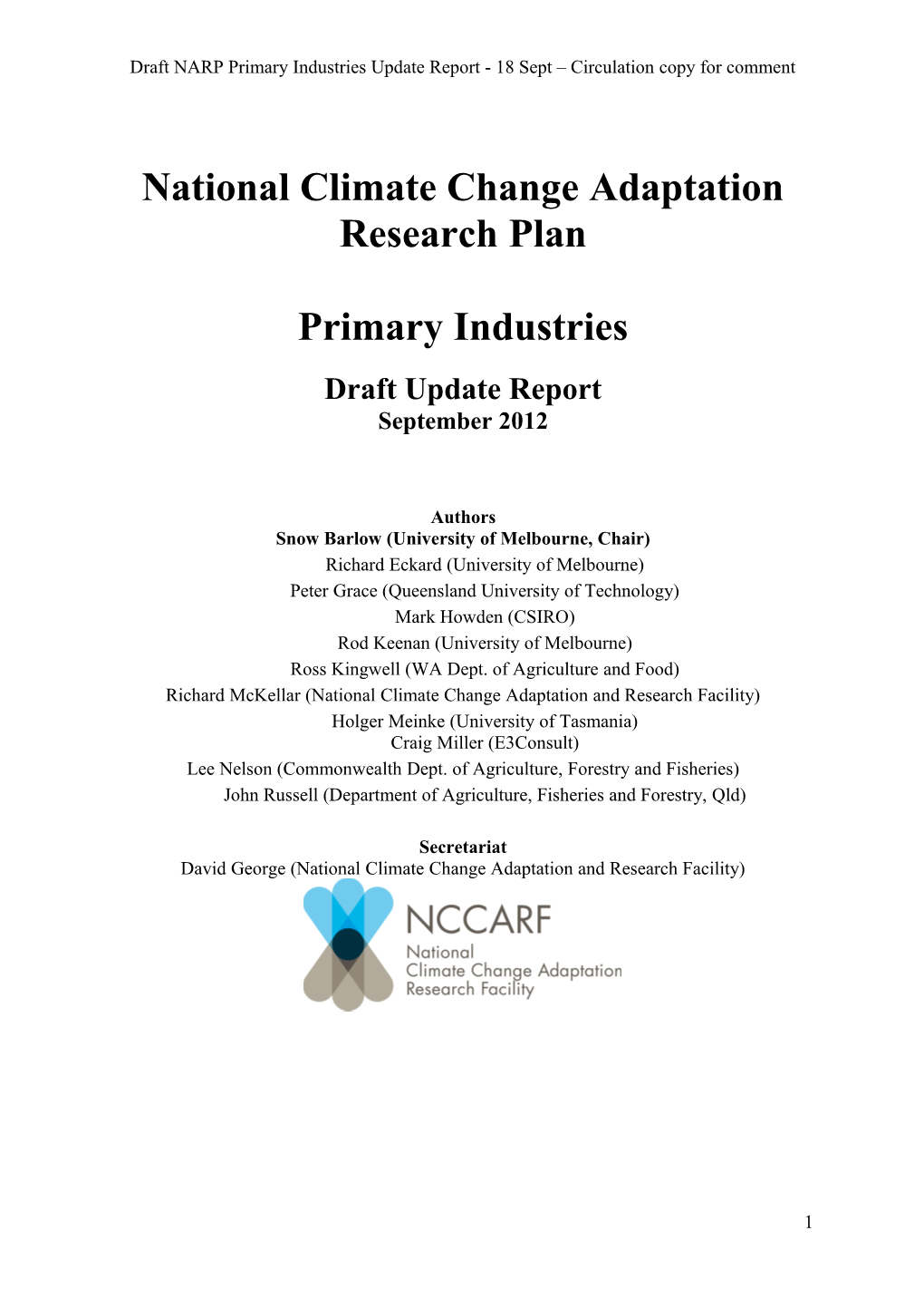 National Climate Change Adaptation Research Plan