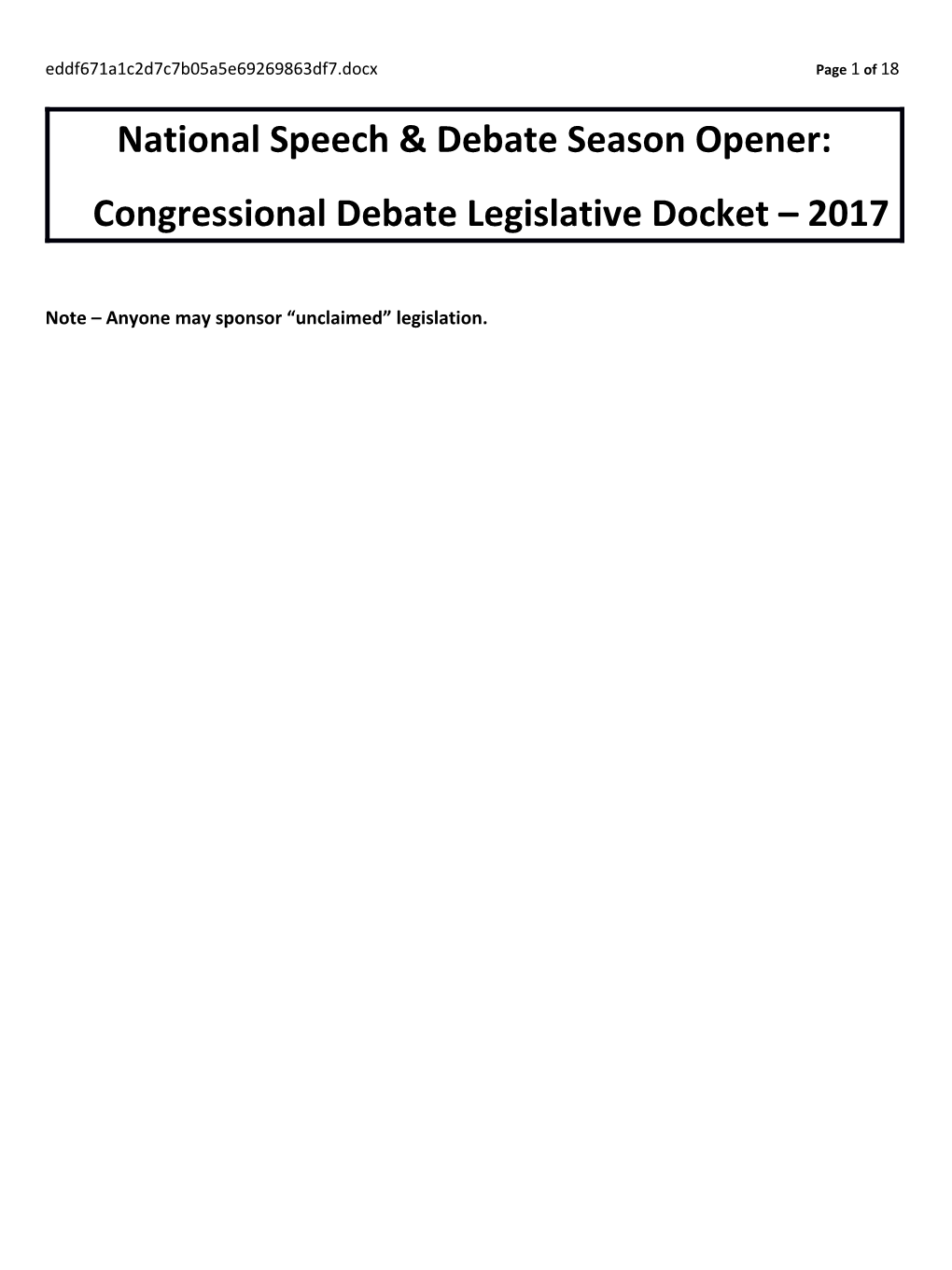 Legislative Docket - UK Season Opener - 8-25-17Page 1 of 17
