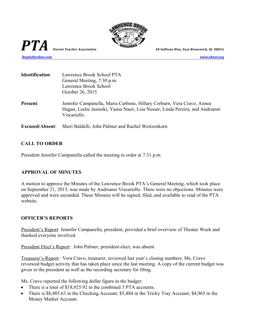 PTA Minutes of General Meeting