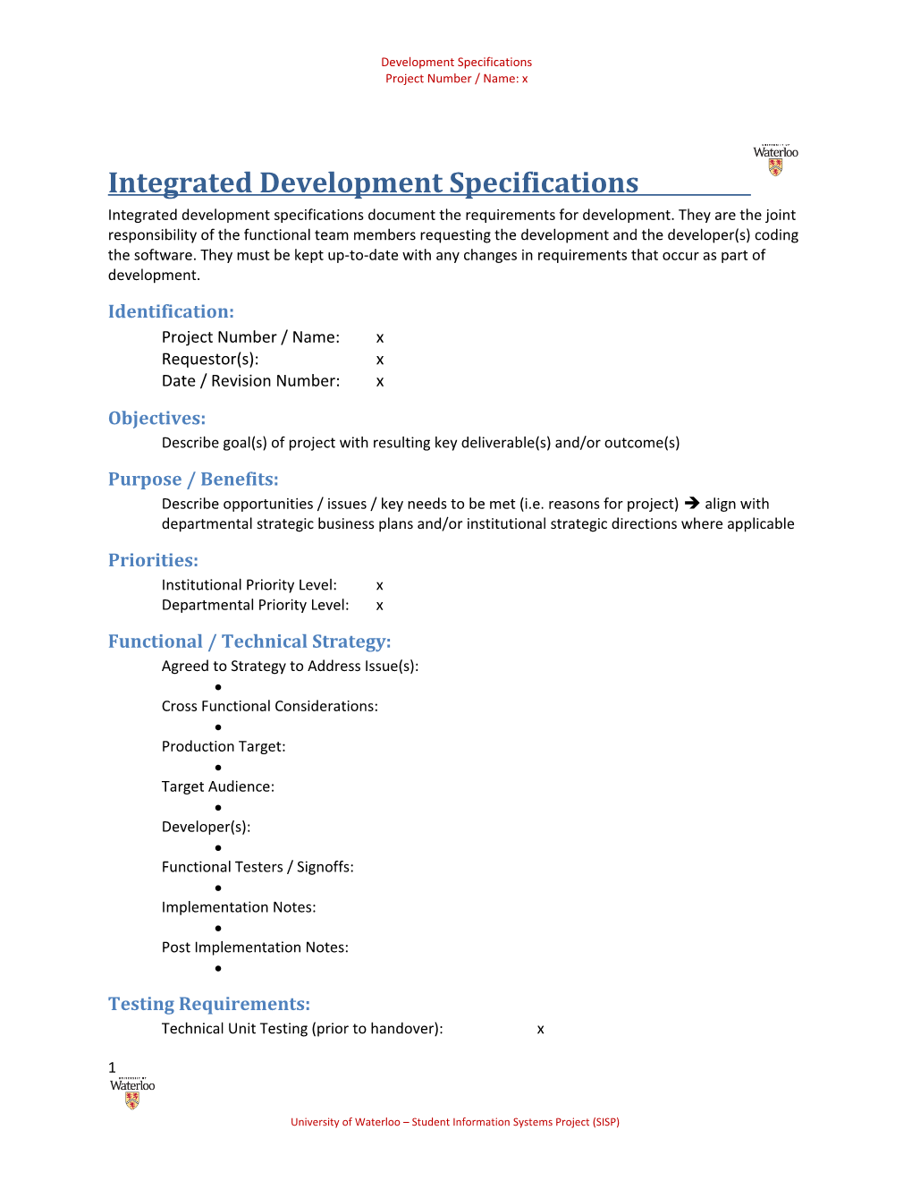 Development Specifications