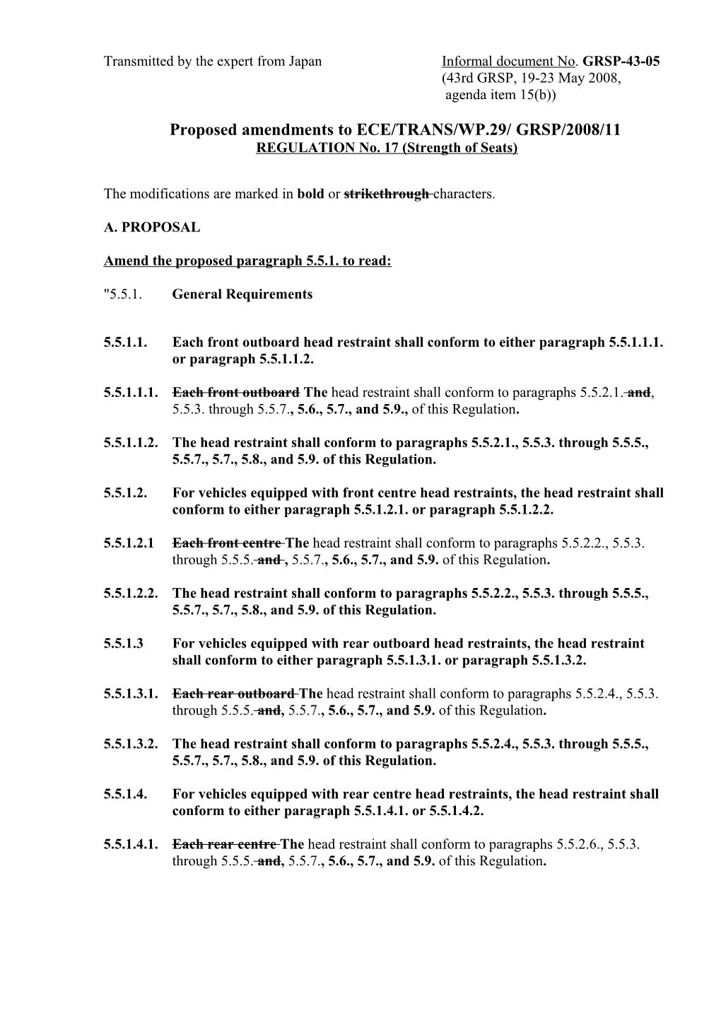 Proposed Amendments to ECE/TRANS/WP.29/ GRSP/2008/11