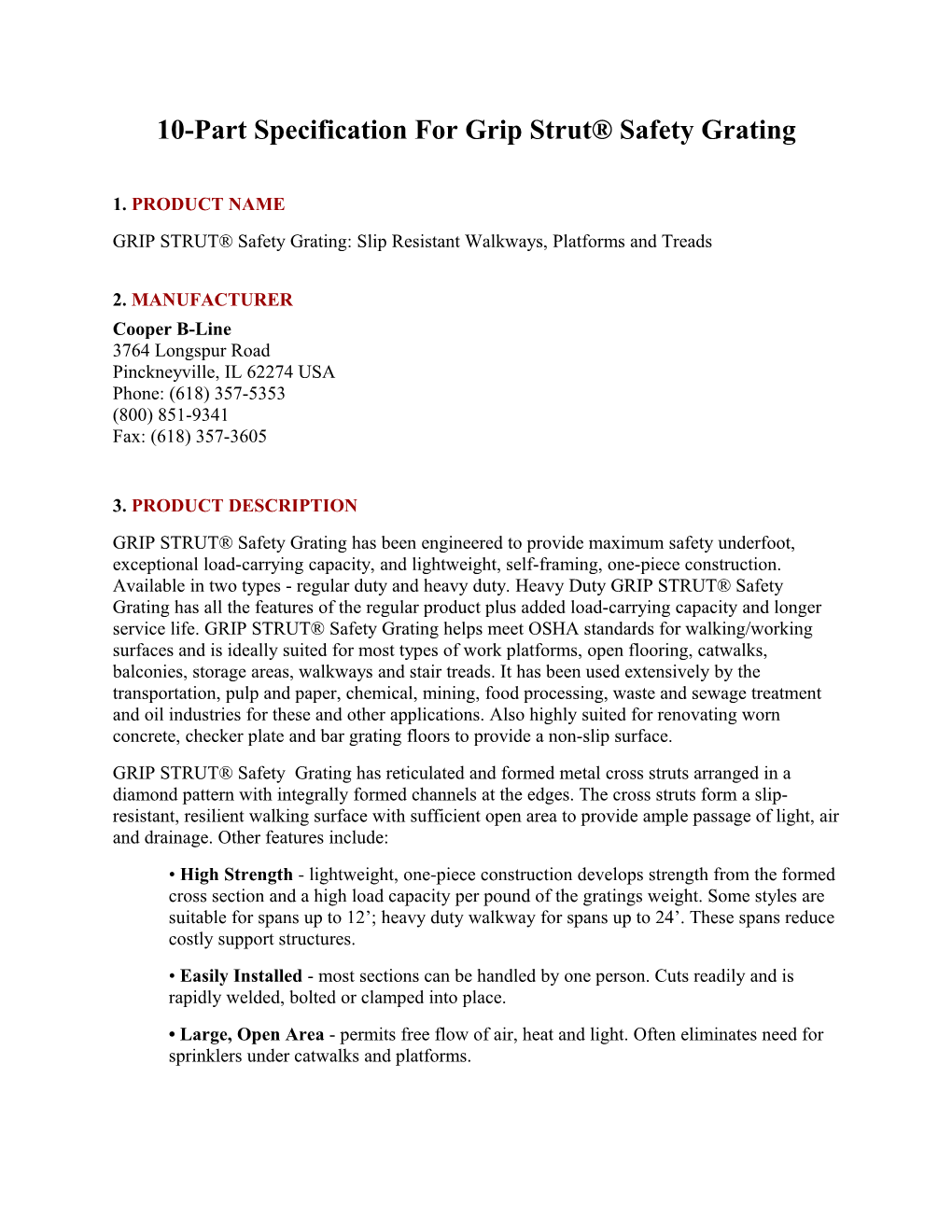 Specification - Gripstrut - 10-Part