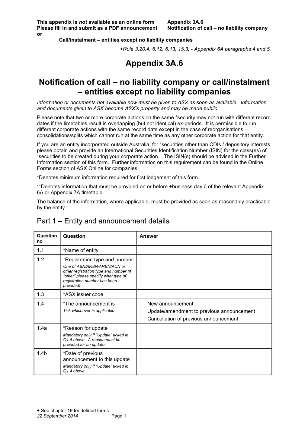 ASX Listing Rules Appendix 3A.6 - Notification of Call