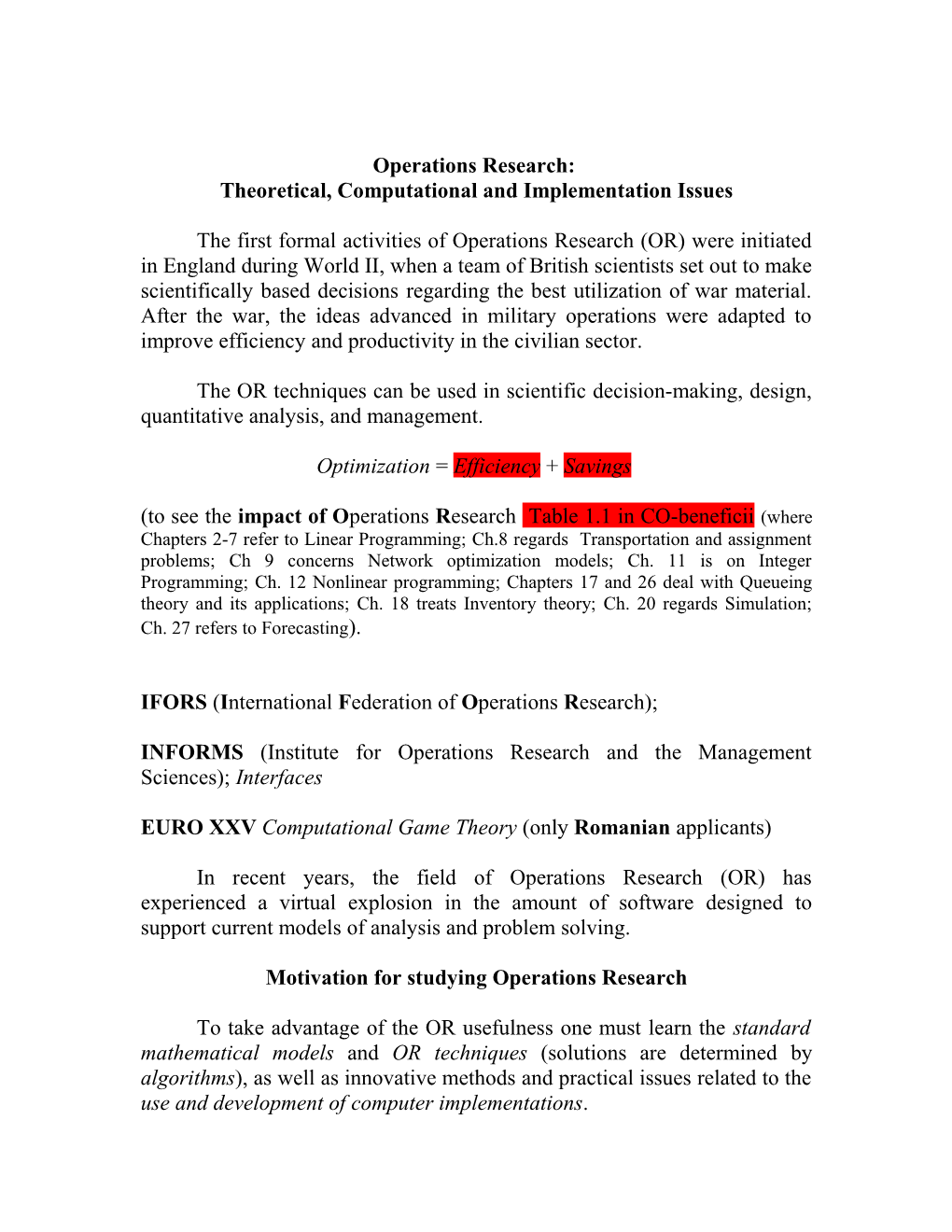 Theoretical, Computational and Implementation Issues