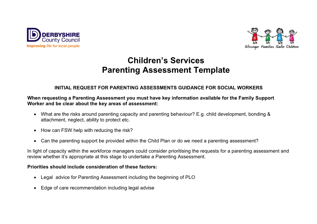 Initial Request for Parenting Assessments Guidance for Social Workers