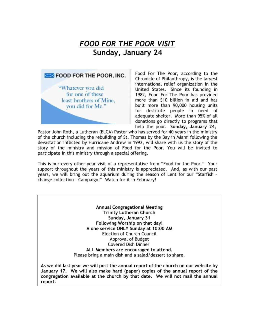 Food for the Poor Visit