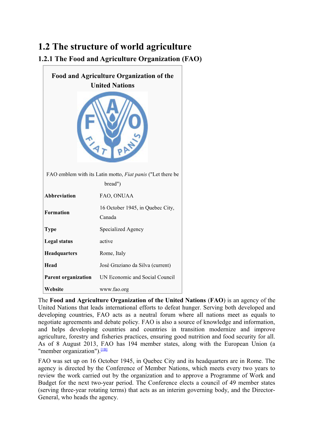 1.2 the Structure of World Agriculture