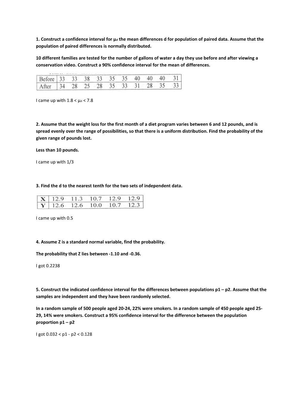 1. Construct a Confidence Interval for Μd the Mean Differences D for Population of Paired