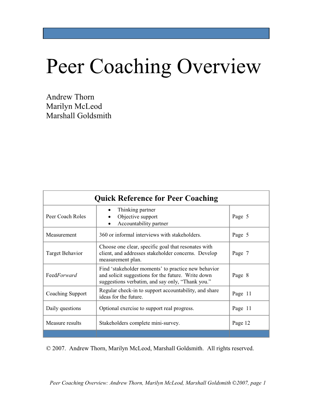 Peer Coaching Overview