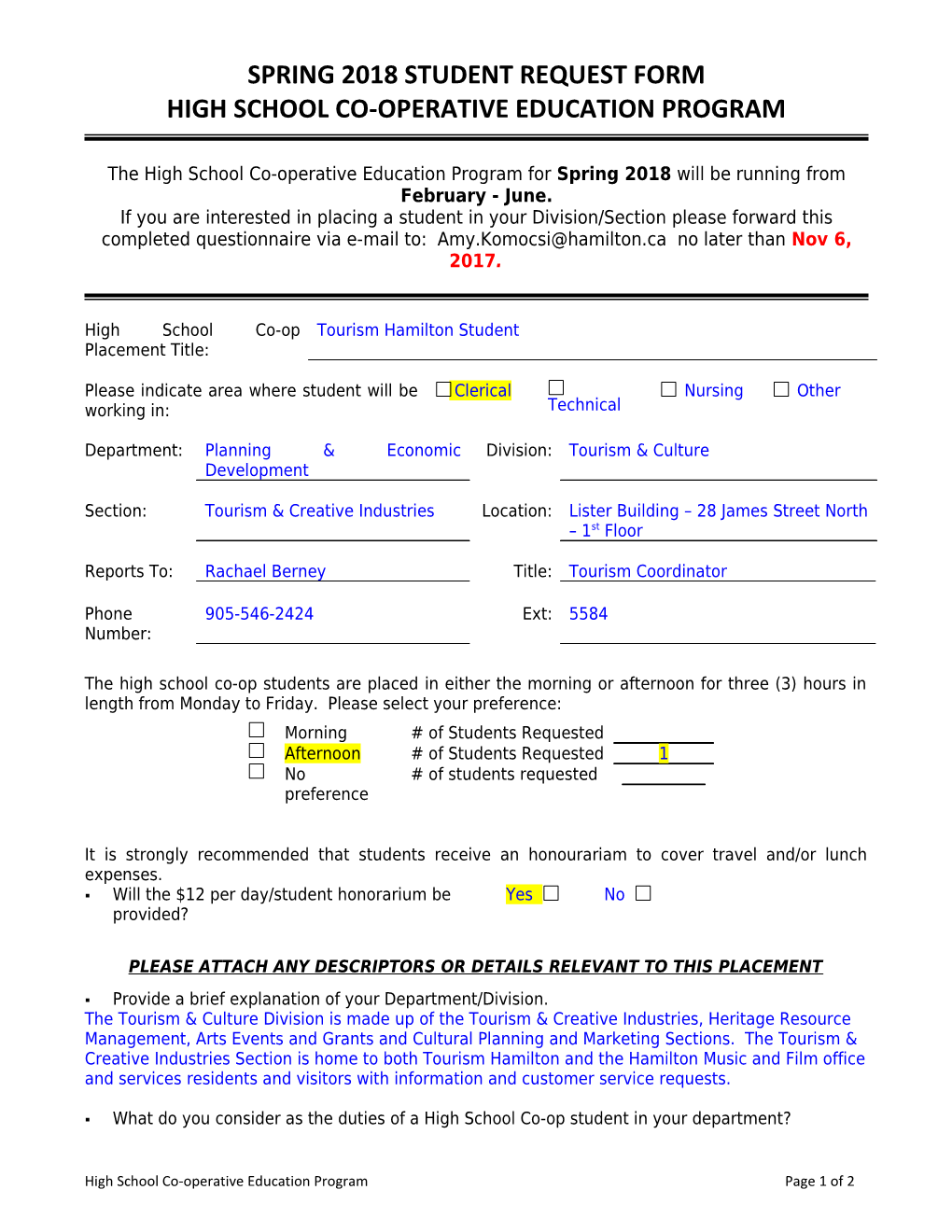 Fall 2011 Student Request Form