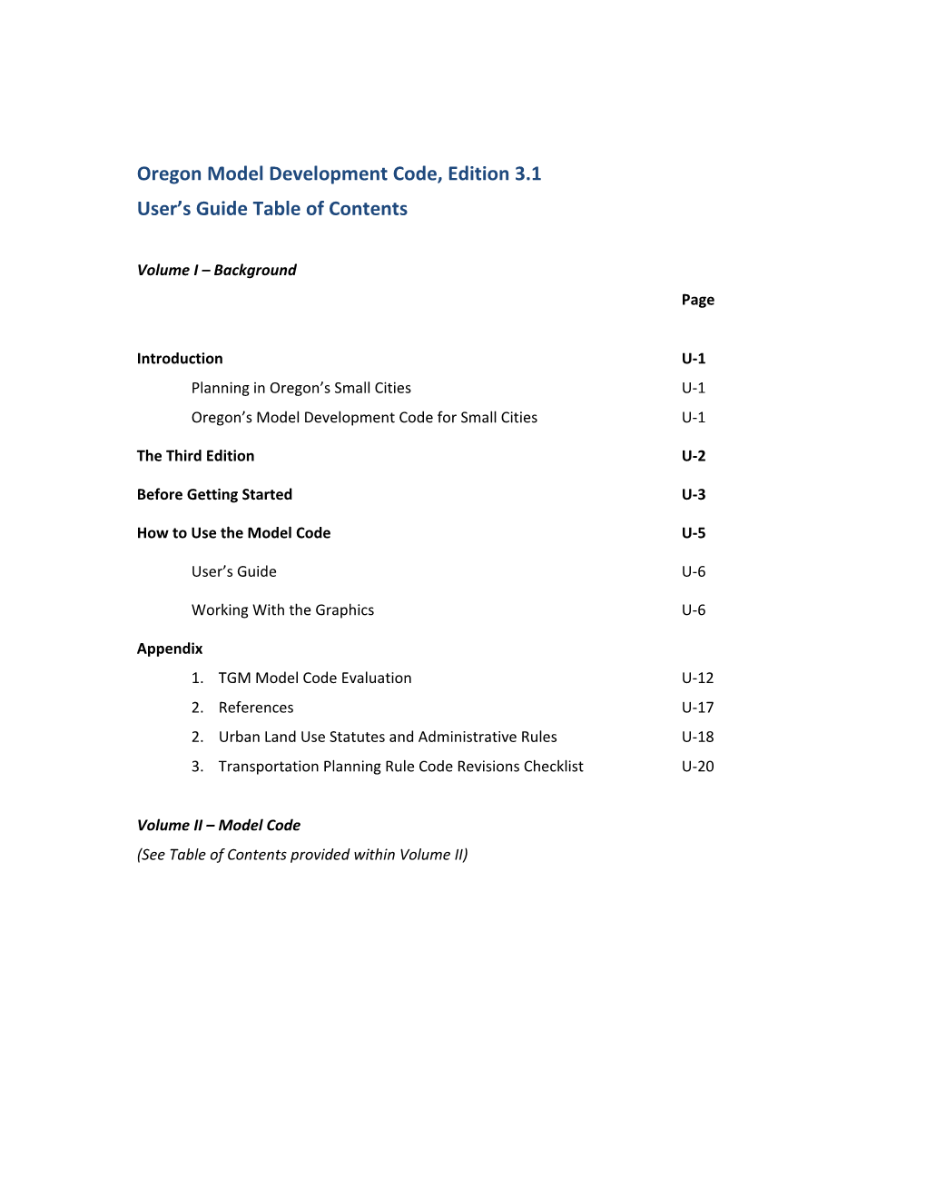 Oregon Model Development Code, Edition 3.1