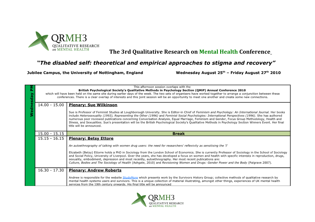 The 3Rd Qualitative Research on Mental Health Conference