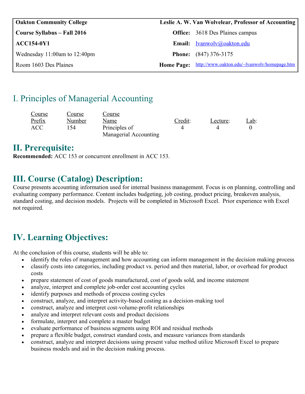 I. Principles of Managerial Accounting