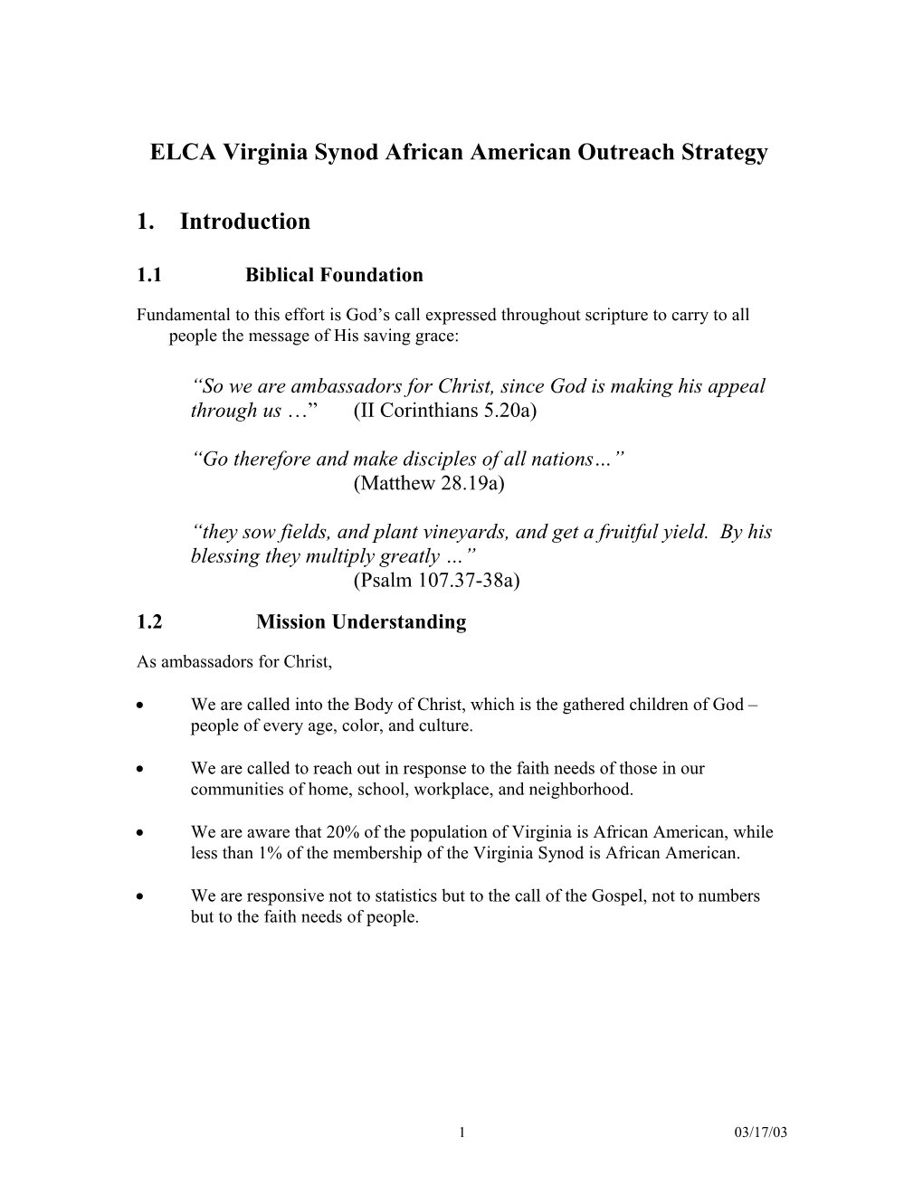 VA Synod African American Outreach Strategy First Draft