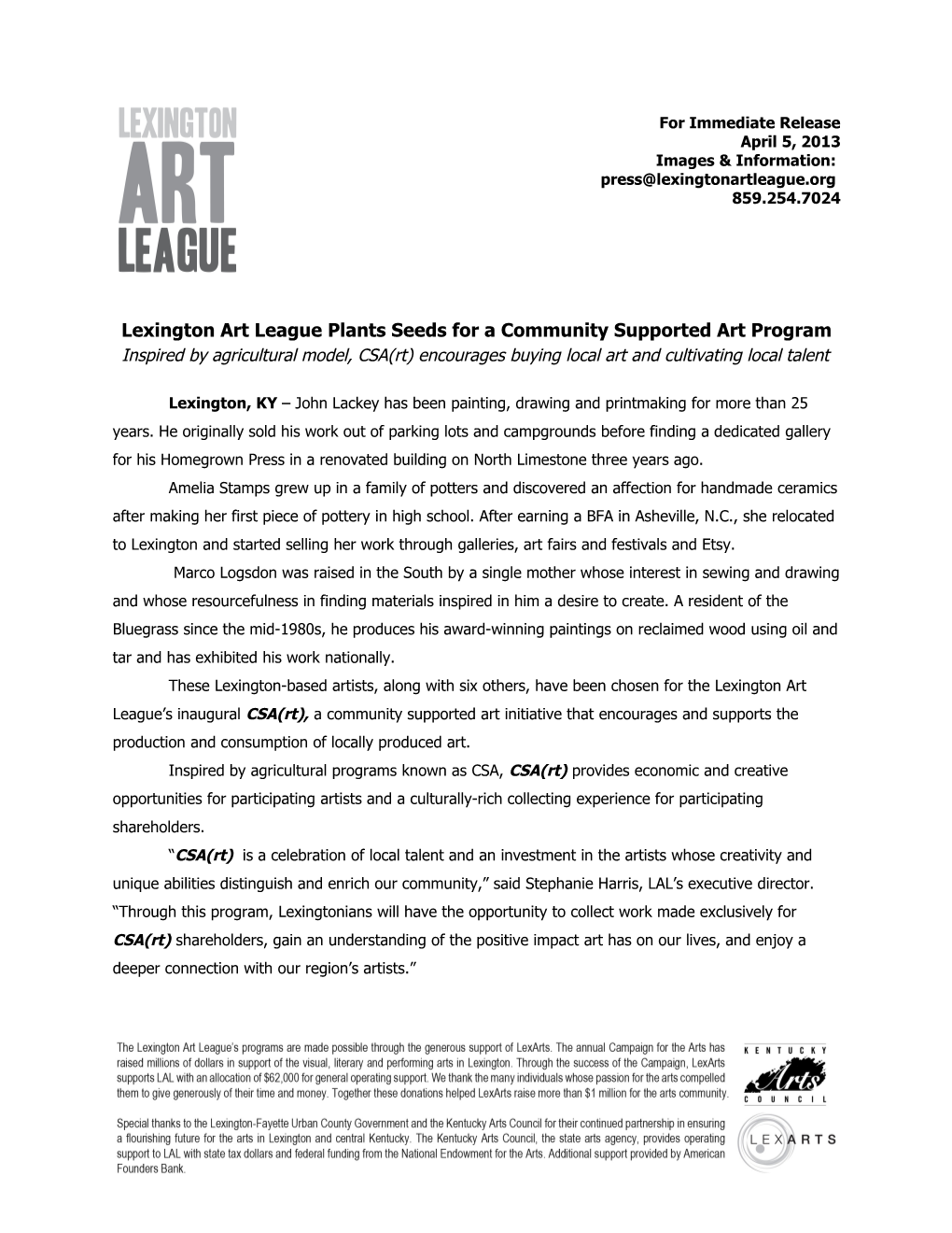 Lexington Art League Plants Seeds for a Community Supported Art Program