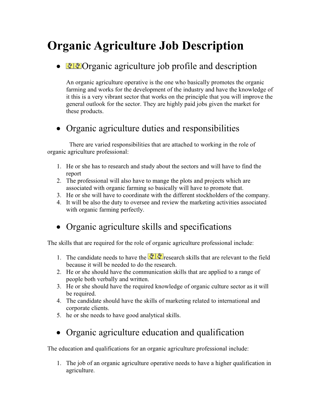 Organic Agriculture Job Description