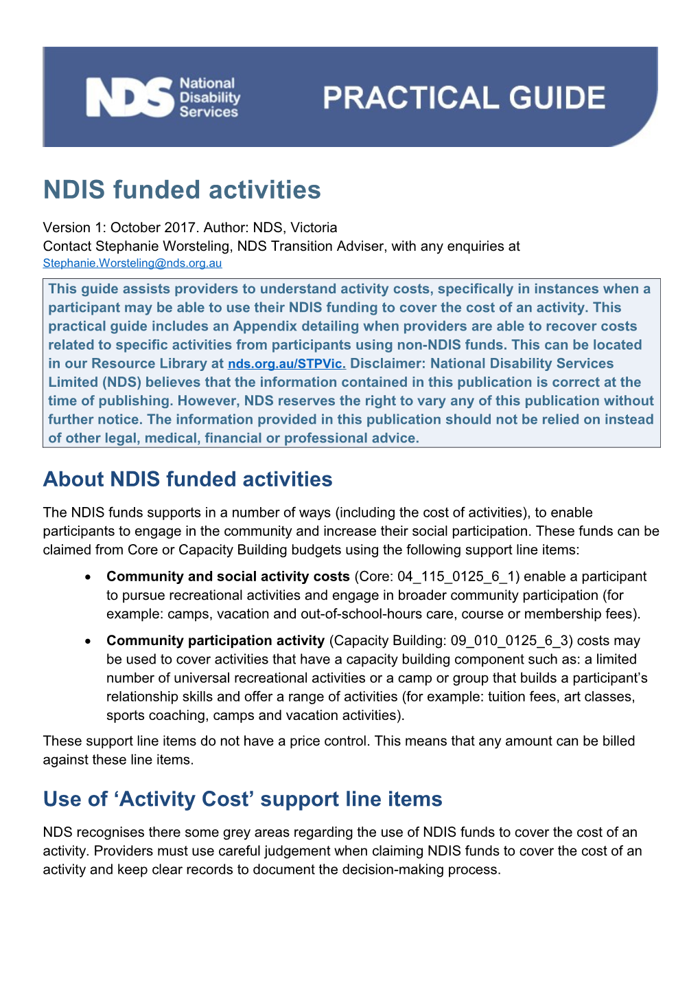 NDIS Funded Activities