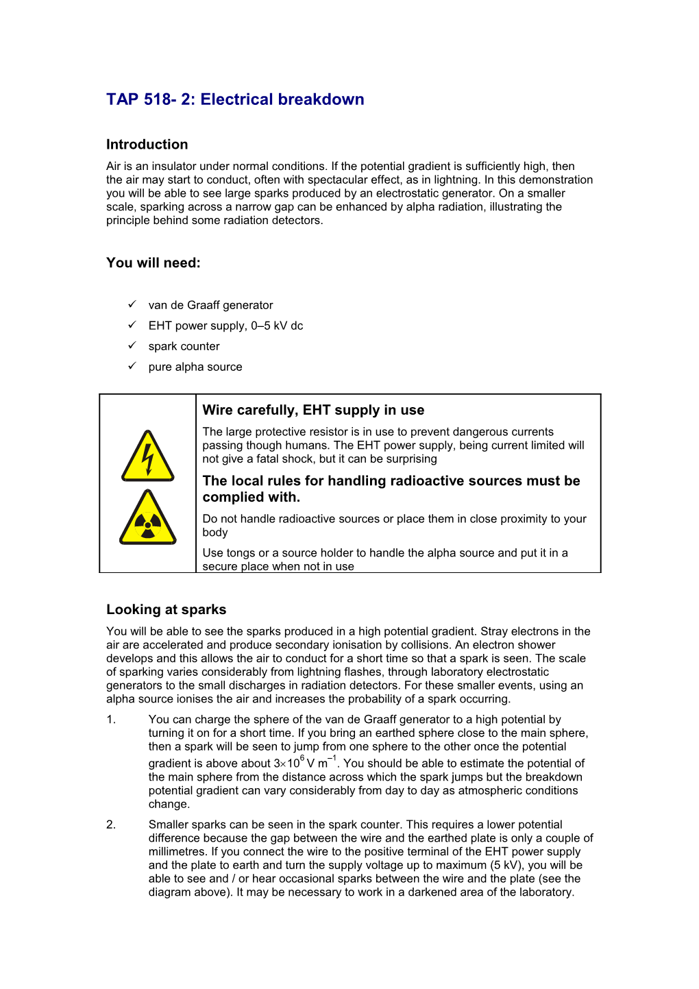 TAP 518- 2: Electrical Breakdown