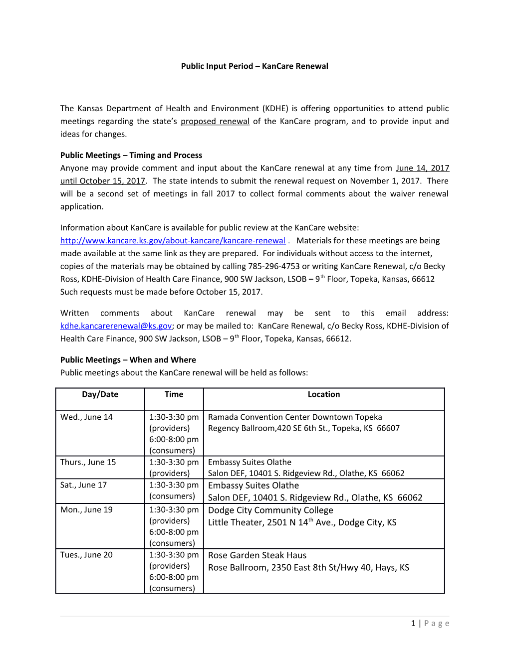 Public Input Period Kancare Renewal