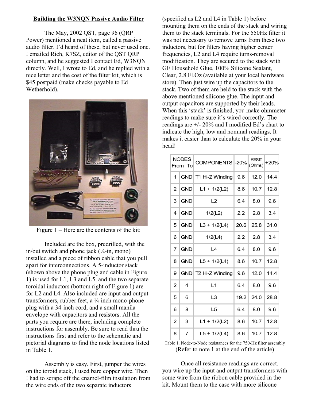 Building the W3NQN Passive Audio Filter