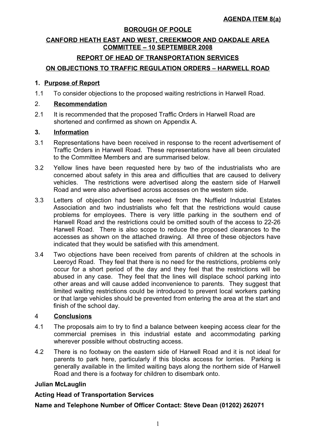 Objections to Traffic Regulation Orders Harwell Road