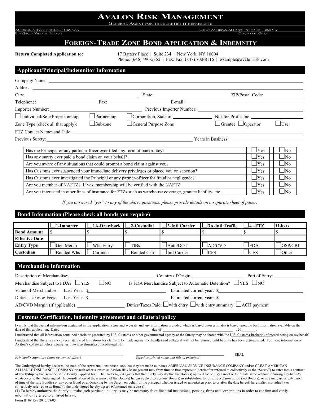 B109 - FTZ Bond App