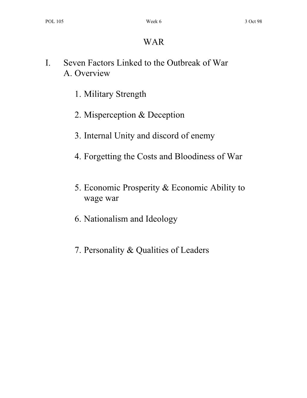 Seven Factors Linked to the Outbreak of War