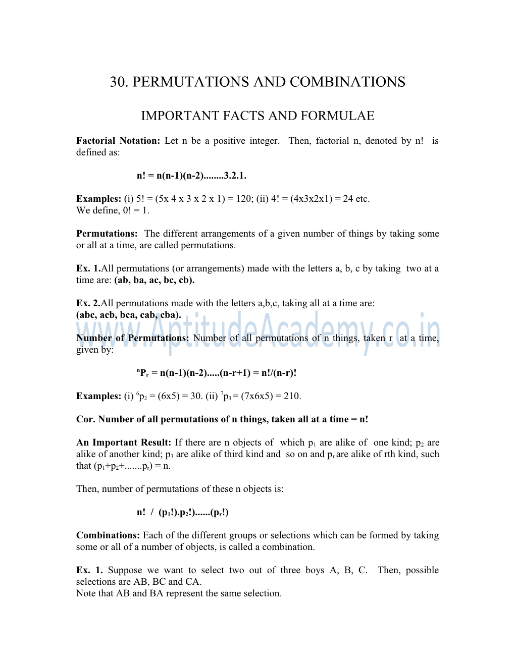 Important Facts and Formulae