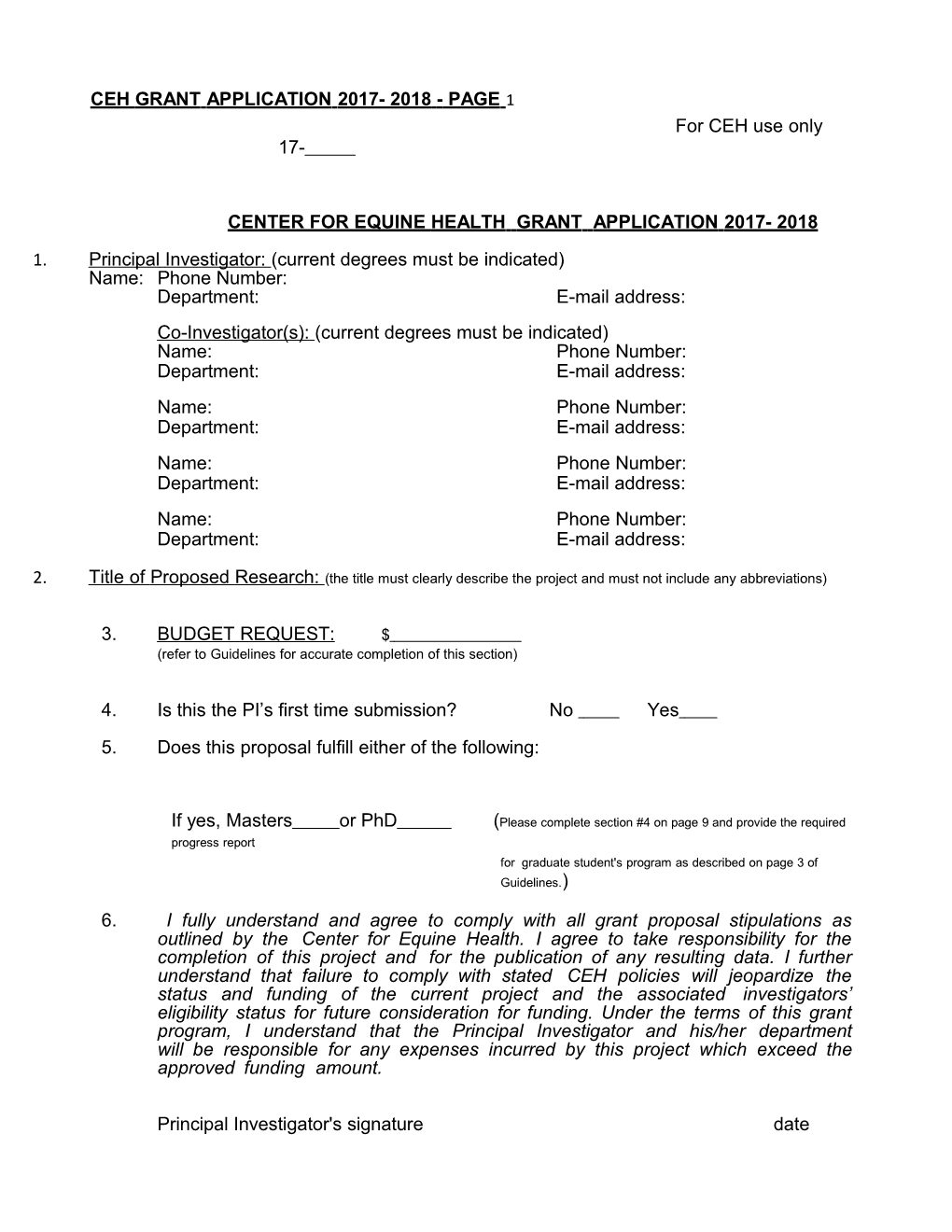 Center for Equine Health Grant Application 1997-98