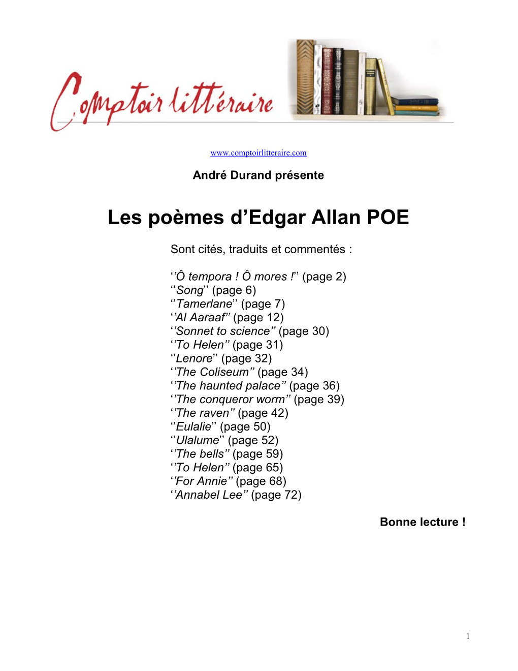 Les Poèmes D Edgar Allan POE