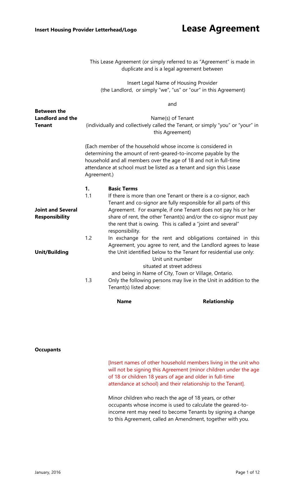 Insert Housing Provider Letterhead/Logolease Agreement