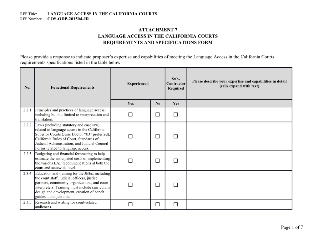 RFP Title: LANGUAGE ACCESS in the CALIFORNIA COURTS