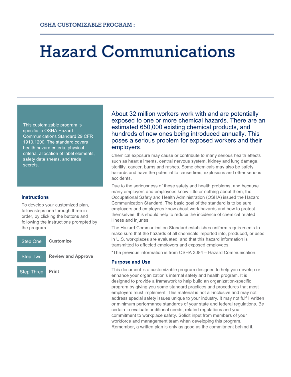 OSHA Customizable Program: Hazard Communications, LC 4503