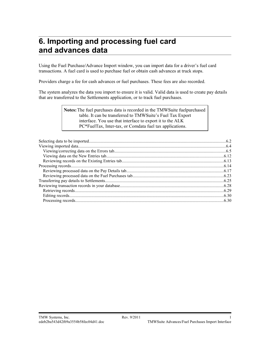 6.Importing and Processing Fuel Cardand Advances Data