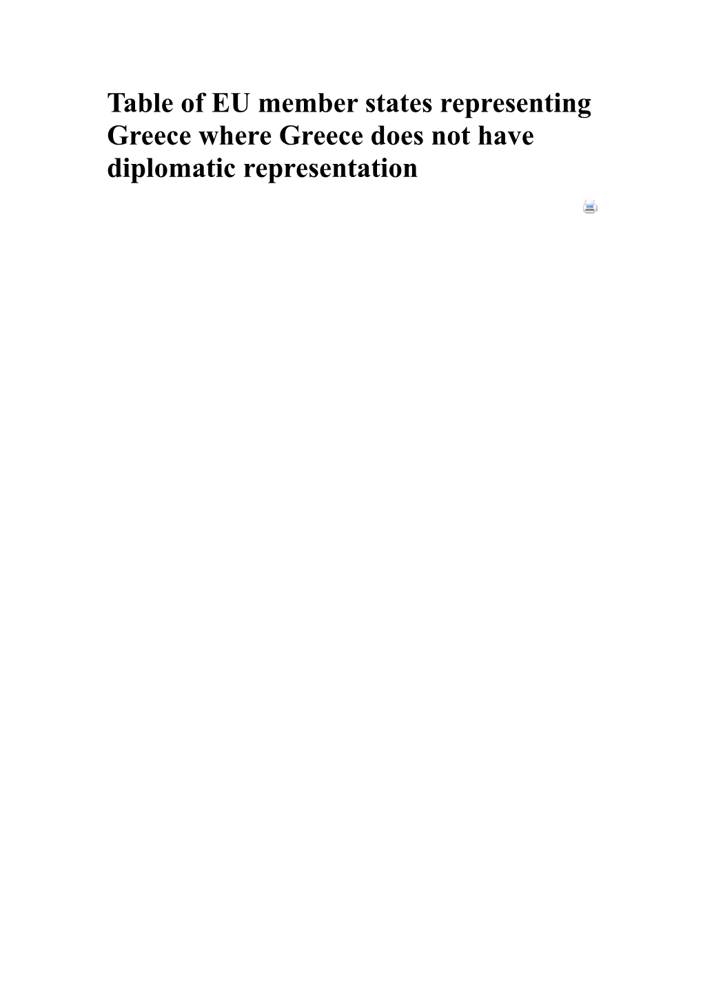 Table of EU Member States Representing Greece Where Greece Does Not Have Diplomatic