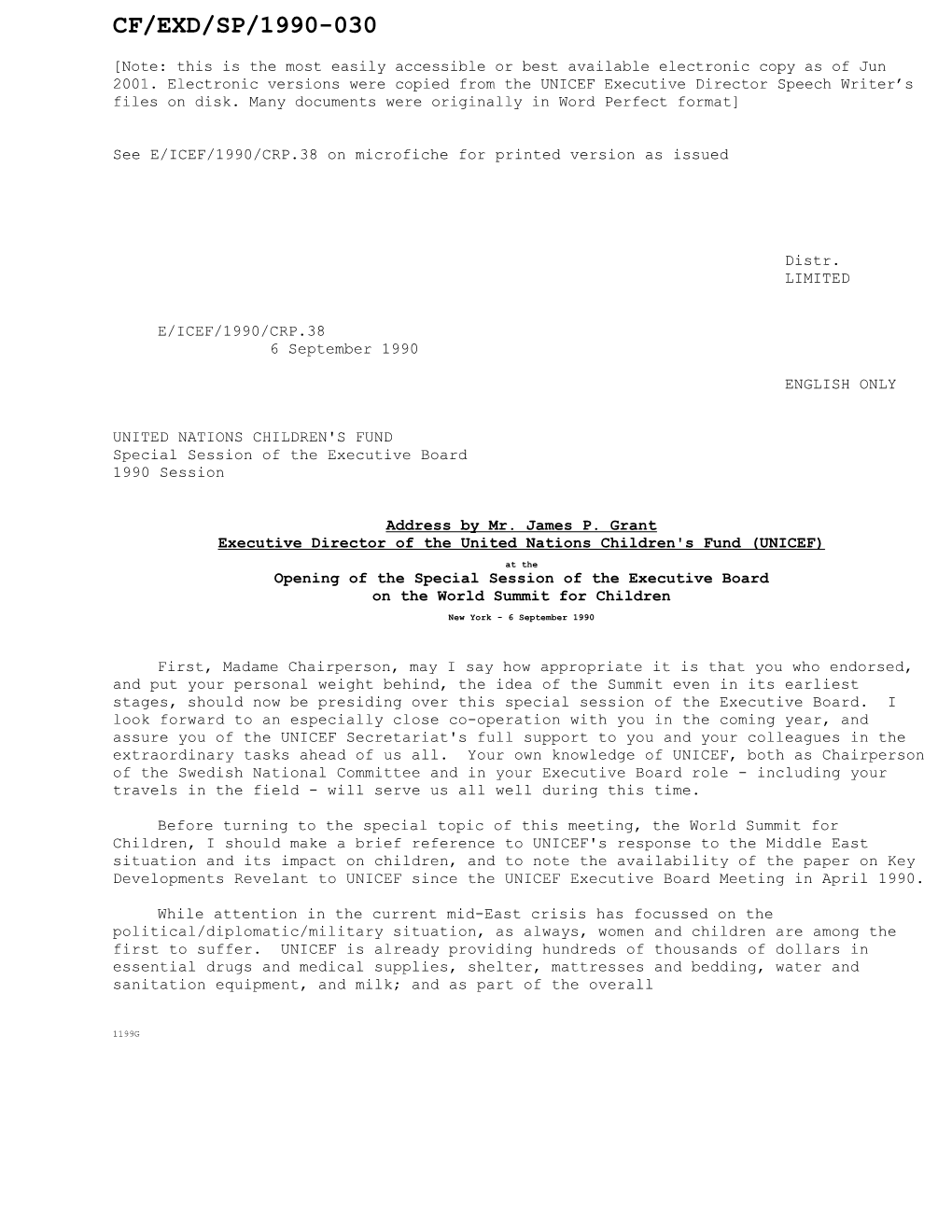 See E/ICEF/1990/CRP.38 on Microfiche for Printed Version As Issued